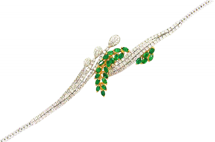Emerald Diamond Floral Artistic Bracelet
