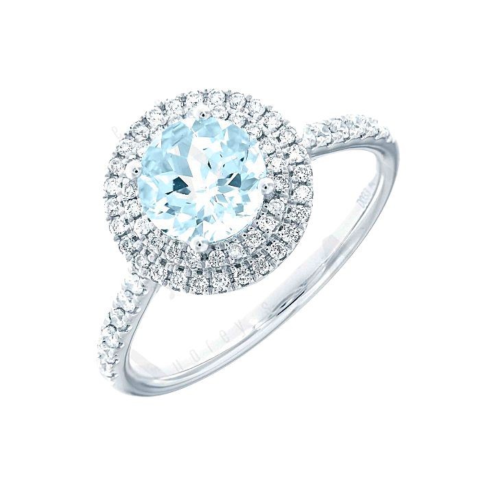 Round Shape Aquamarine & Diamond Ring