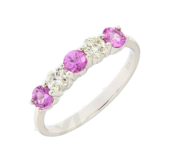 Pink Sapphire Round Diamond Wedding Ring (0.93) 