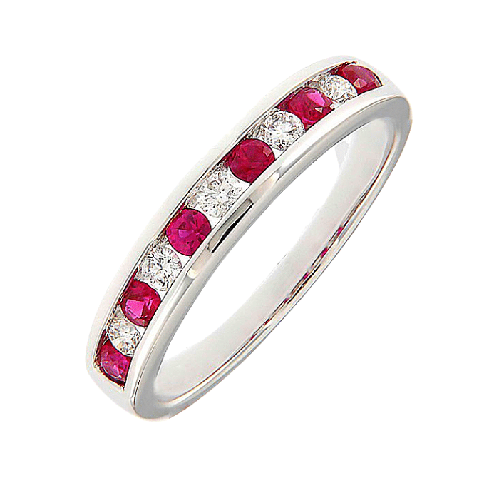 White Gold Ruby & Diamond Wedding Ring (0.21cts)