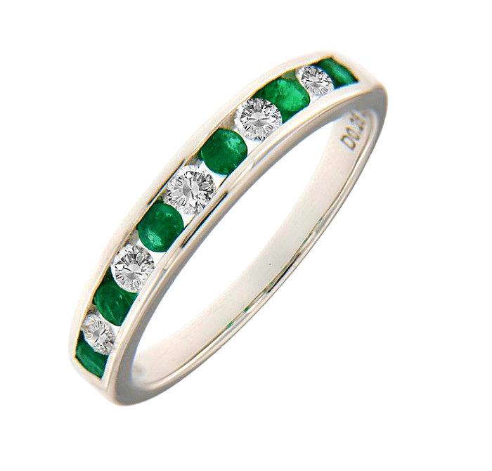 18K White Gold Emerald & Diamond Channel Set Wedding Ring (0.25cts)