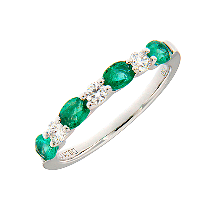 Emerald & Diamond Bead Set Diamond Wedding Band
