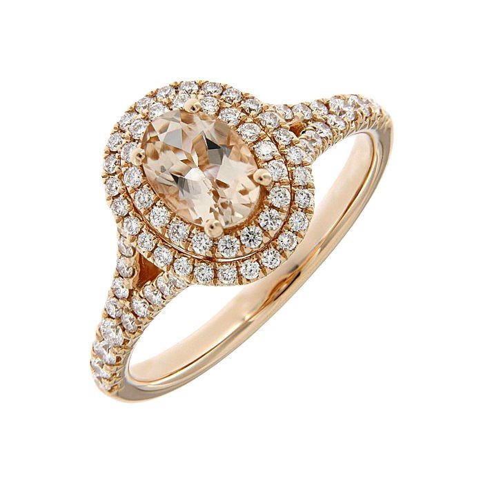 Morganite Double Halo Diamond Ring 