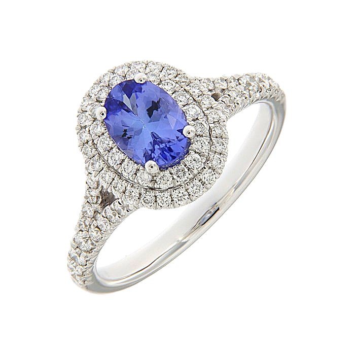  Tanzanite Double Halo Diamond Ring