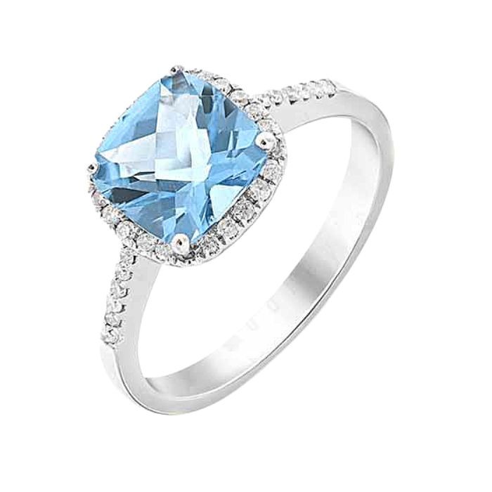  White Gold Topaz & Diamond Ring 