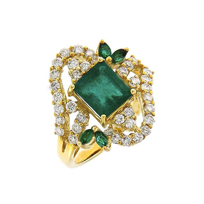  Emerald Diamond Floral Ring