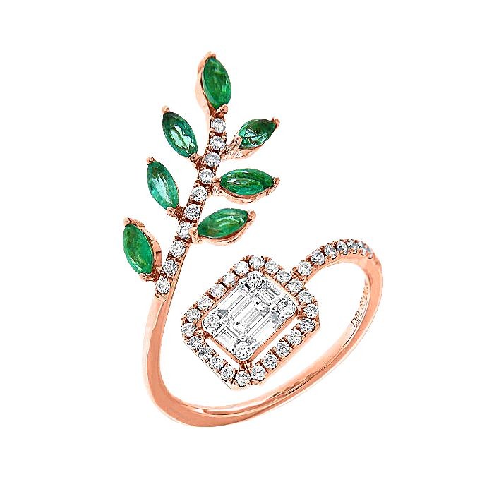  Emerald Diamond Leaf Shape Ring