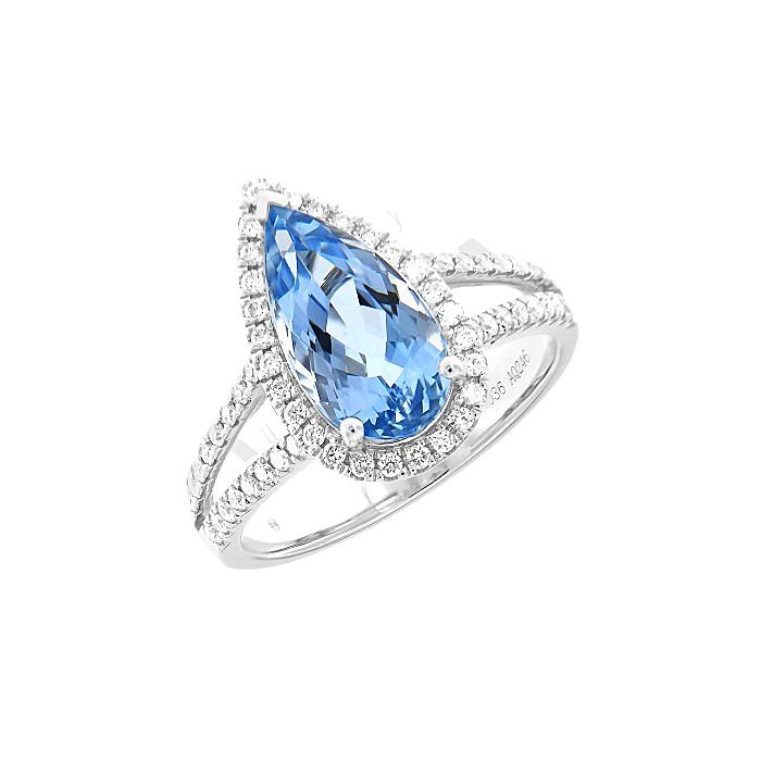  Pear Shape Aquamarine & Diamond Ring