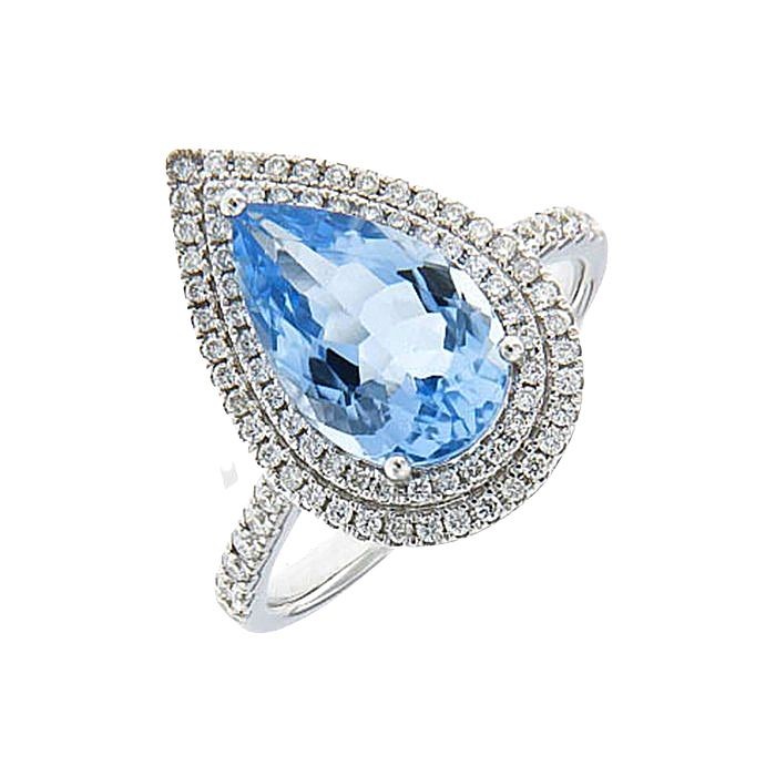 Aquamarine Double Halo Diamond Ring