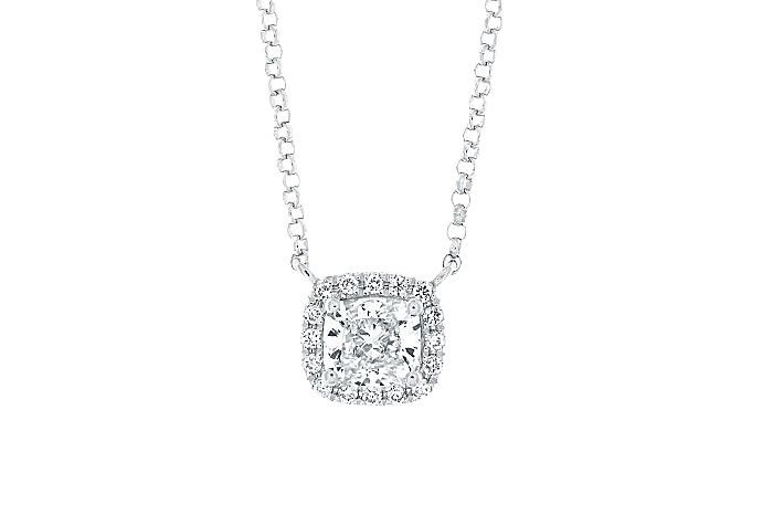Solitaire Halo Diamond Necklace