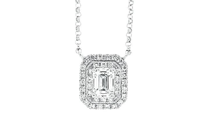 Double Halo Diamond Solitaire Necklace 