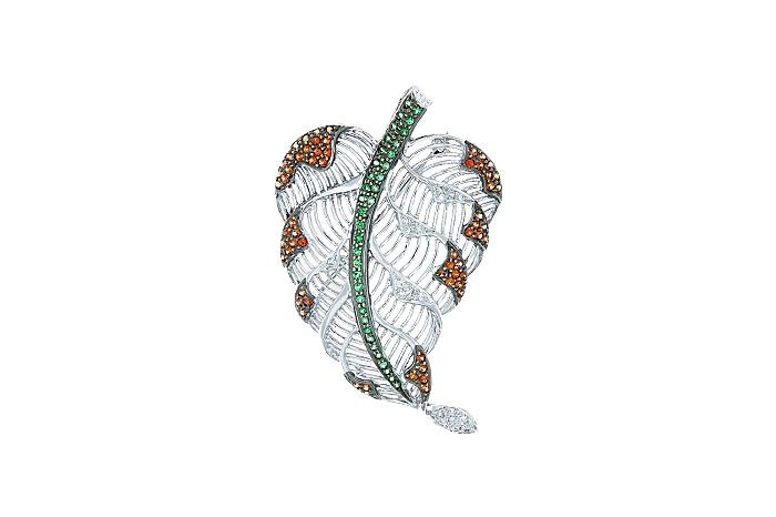 apphire Diamond Leaf Shape Brooch