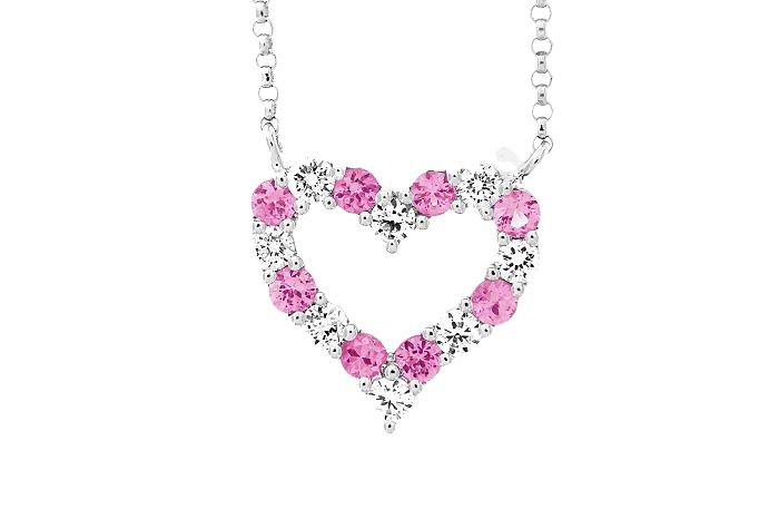 Pink Sapphire Diamond Heart-Shape Necklace