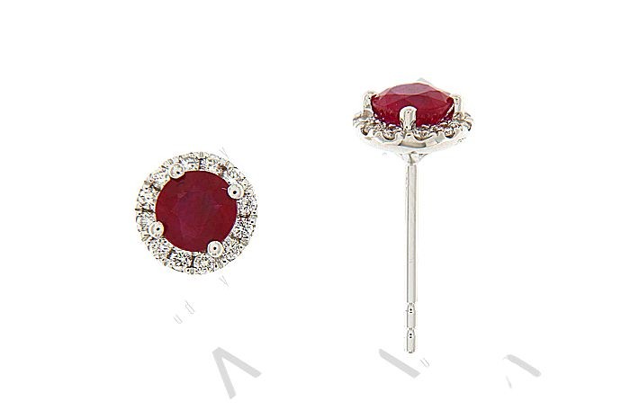 Ruby Halo Diamond Earring Stud