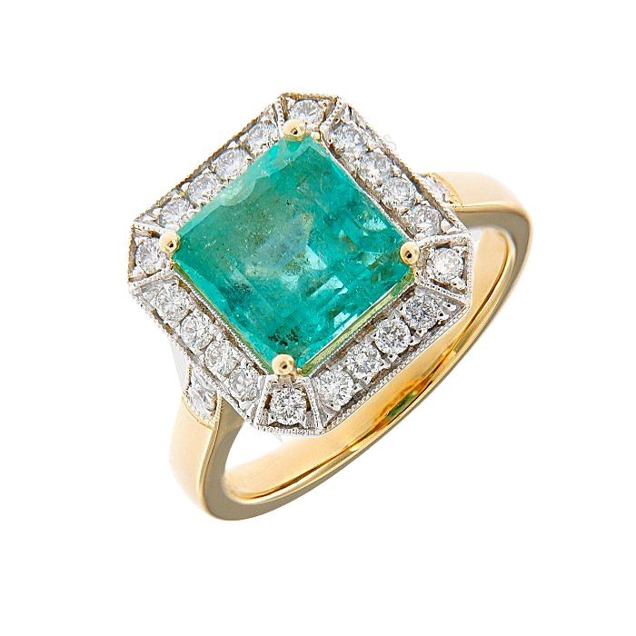 Emerald Halo Diamond Statement Ring