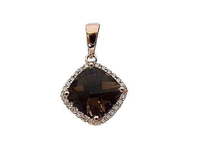  Smoky Topaz Diamond Minimal Pendant 