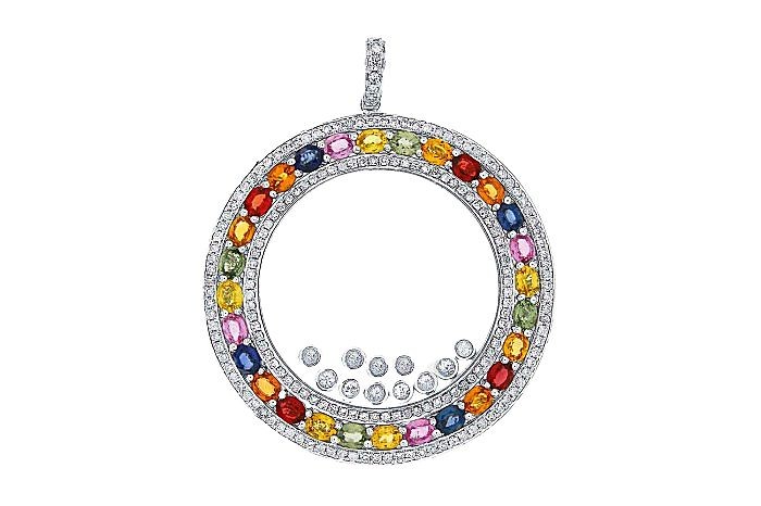  Diamond And Multi Color Sapphire Pendant