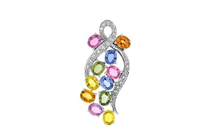 Diamond And Multi Color Sapphire Pendant
