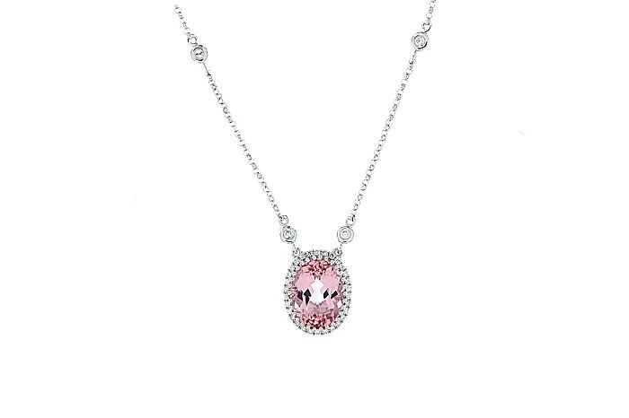 pink morganite diamond minimal pendant
