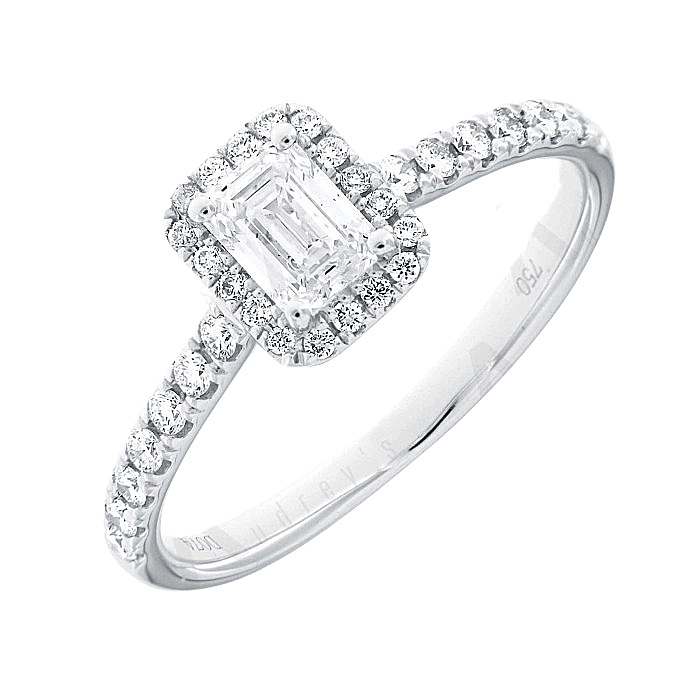 Emerald Halo Solitaire Diamond Engagement Ring