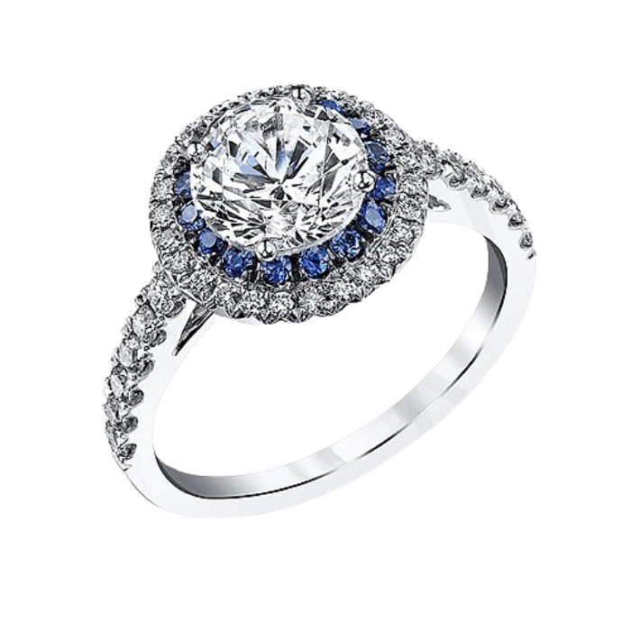 Rund Double Halo Solitaire Diamond Engagement Ring