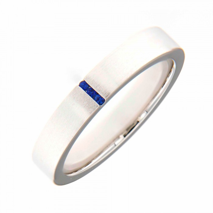 White Gold Minimal Sapphire Men Wedding Ring