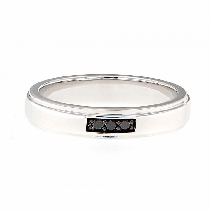 18K White Gold Balck Diamond (0.06cts) Men Wedding Ring