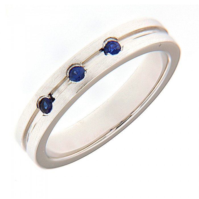 Blue Sapphire Minimal Men Wedding Ring (0.12cts)