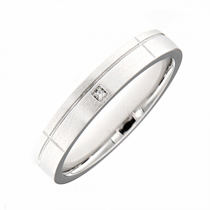 White Gold Matt Diamond Men Wedding Ring (0.01)