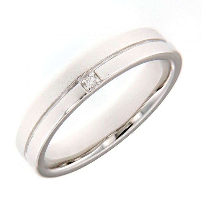 White Gold Matt Men Diamond Wedding Ring (0.01) 