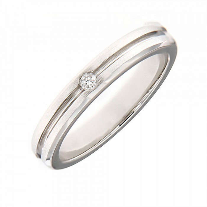 18K White Gold Minimal Men Wedding Ring (0.04cts)